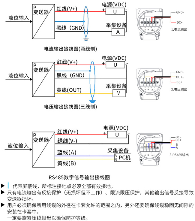 水池投入式液位計接線圖